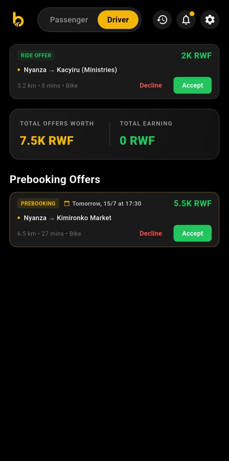 BodaBoda Driver Mode — Ride offers & earnings